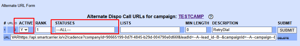 Alternate URL form with Active, Statuses, and the webhook URL fields highlighted